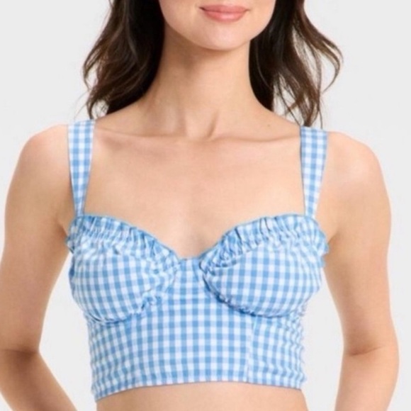 Colsie Milkmaid Blue Gingham Longline Bralette Cropped Tank Top. Size XS. NWT! - Picture 9 of 11